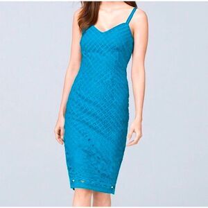 White House Black Market Women's Blue Lace Sheath Dress Size 8